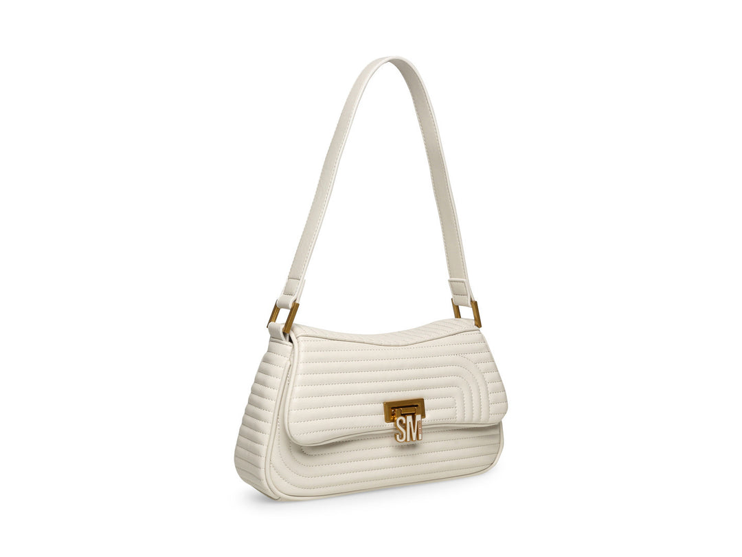 Bolso de hombro Steve Madden color bone con textura acolchada y herrajes dorados.