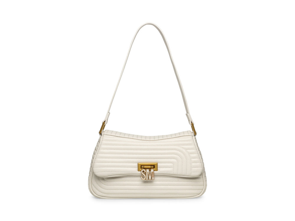 Bolso de hombro Steve Madden color bone con textura acolchada y herrajes dorados.