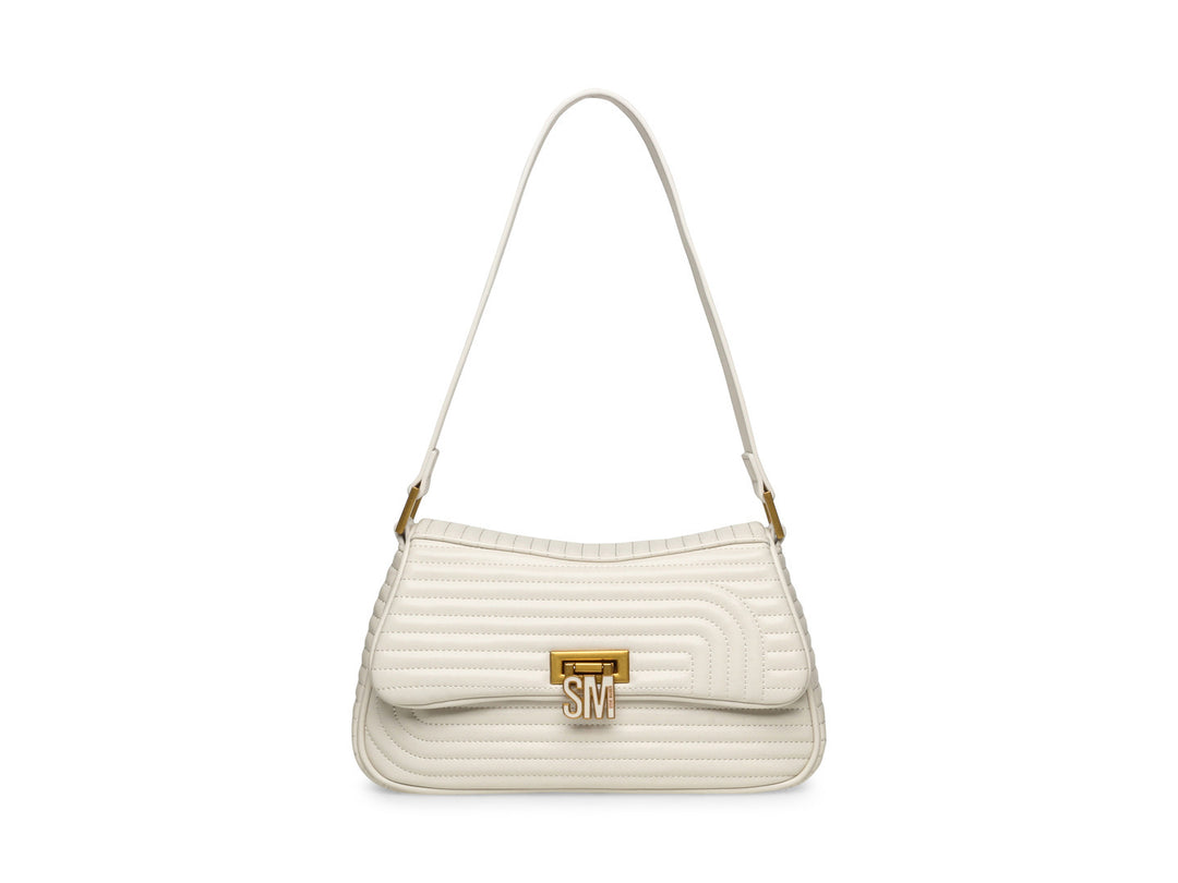 Bolso de hombro Steve Madden color bone con textura acolchada y herrajes dorados.
