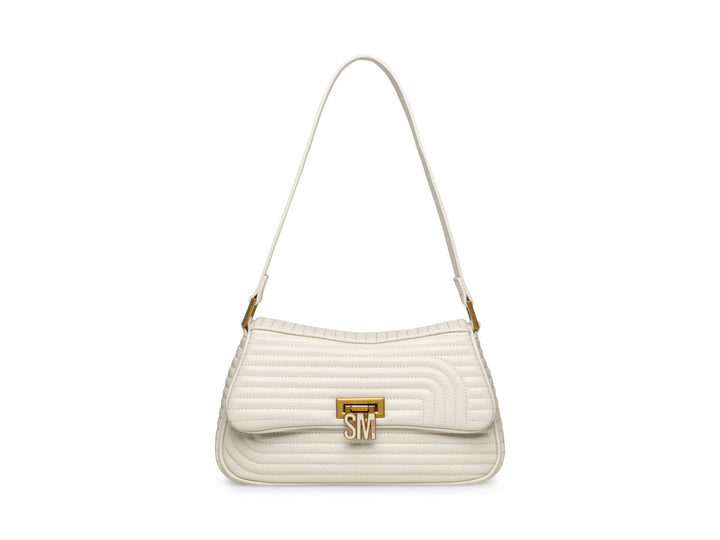 Bolso de hombro Steve Madden color bone con textura acolchada y herrajes dorados.