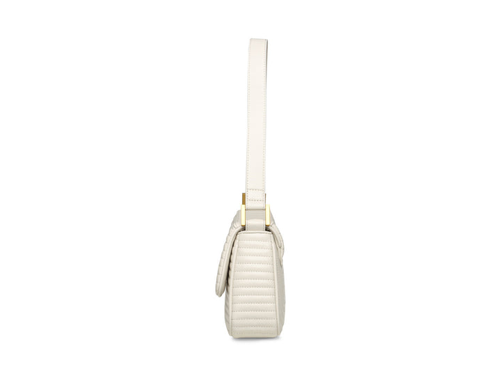 Bolso de hombro Steve Madden color bone con textura acolchada y herrajes dorados.