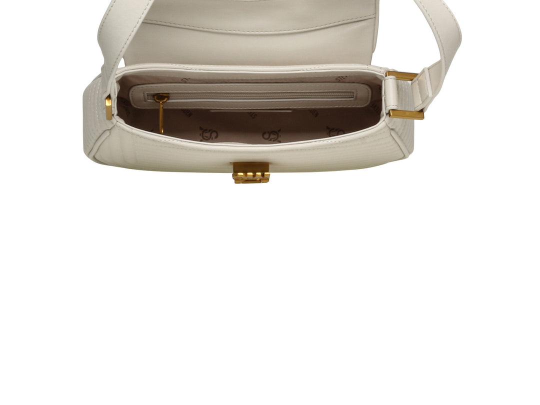 Bolso de hombro Steve Madden color bone con textura acolchada y herrajes dorados.