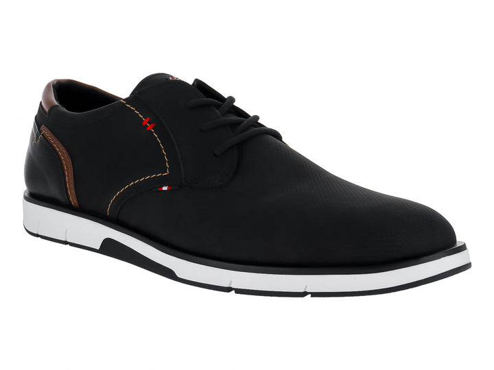 Zapato casual Clasben color negro con suela blanca y detalles en color café.