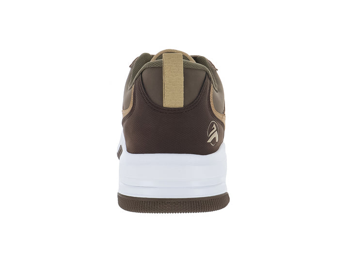 Tenis CLASBEN para niño en colores beige y verde oliva con suela blanca y base marrón.