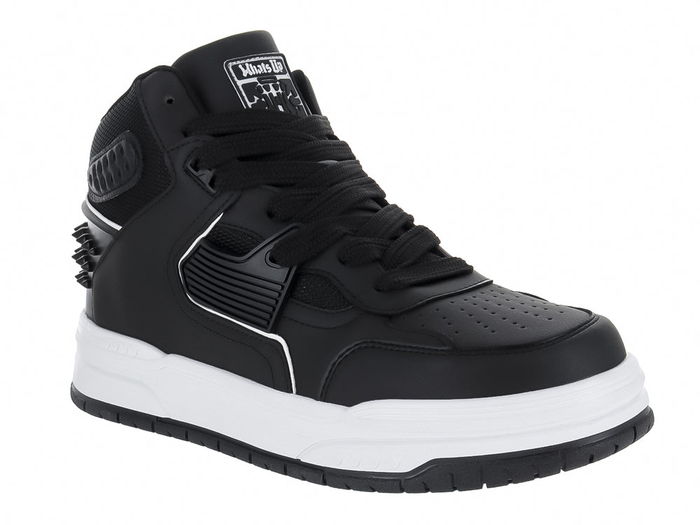 Tenis tipo botín marca Clasben en color negro con suela blanca y detalles decorativos laterales.