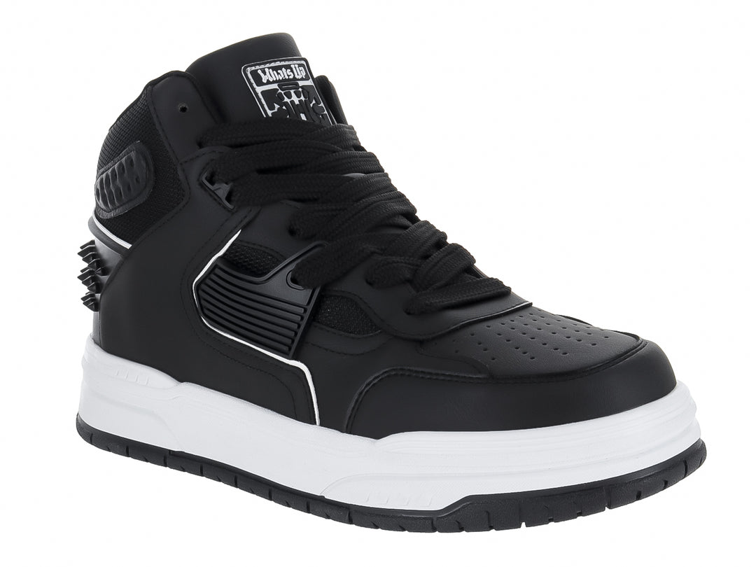 Tenis tipo botín marca Clasben en color negro con suela blanca y detalles decorativos laterales.