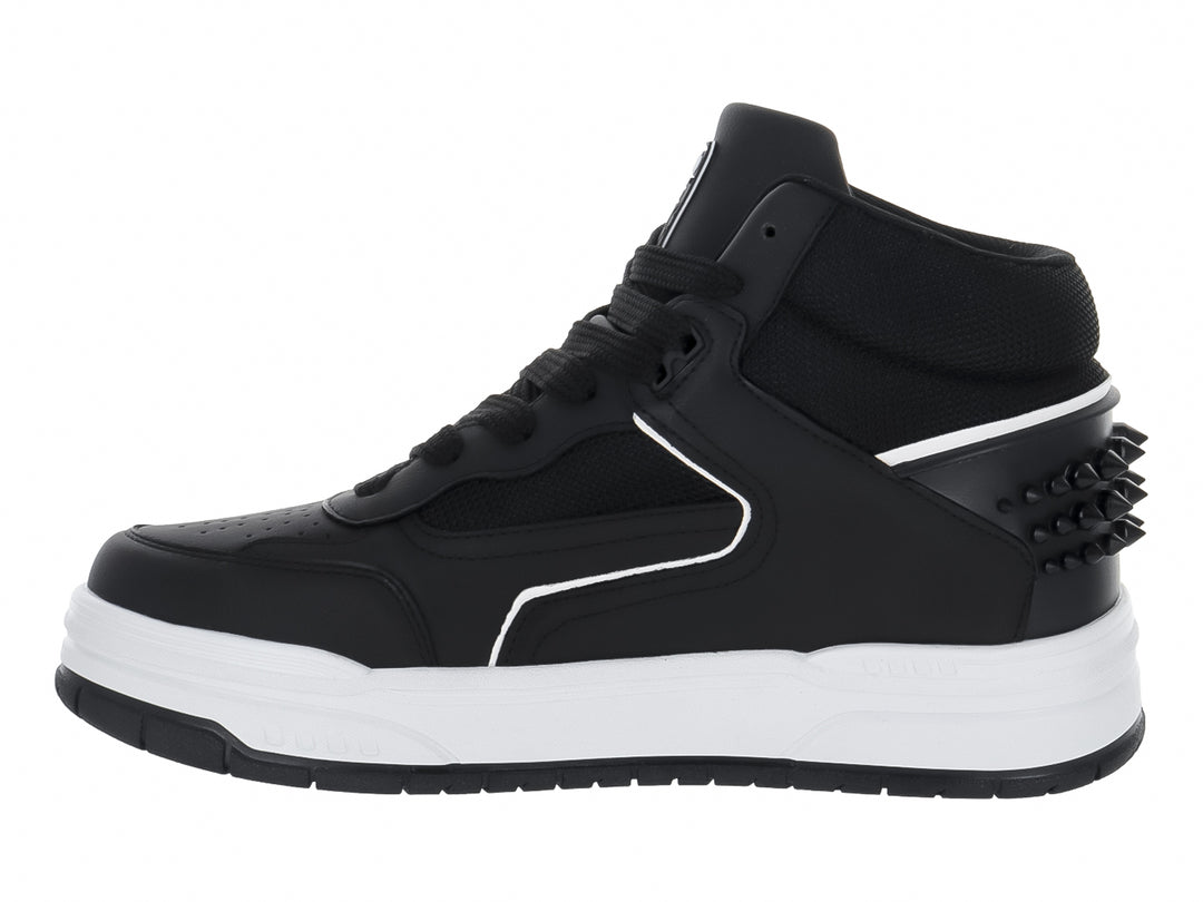Tenis tipo botín marca Clasben en color negro con suela blanca y detalles decorativos laterales.
