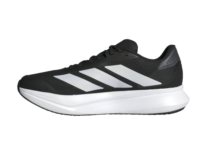 Tenis deportivos Adidas Duramo SL2 color negro con detalles y suela en color blanco.