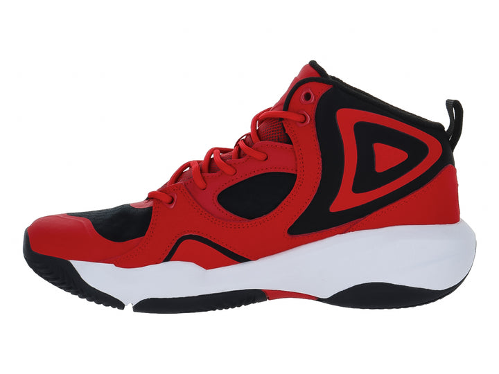 Tenis de baloncesto SHAQ en color rojo con detalles en negro y suela blanca.
