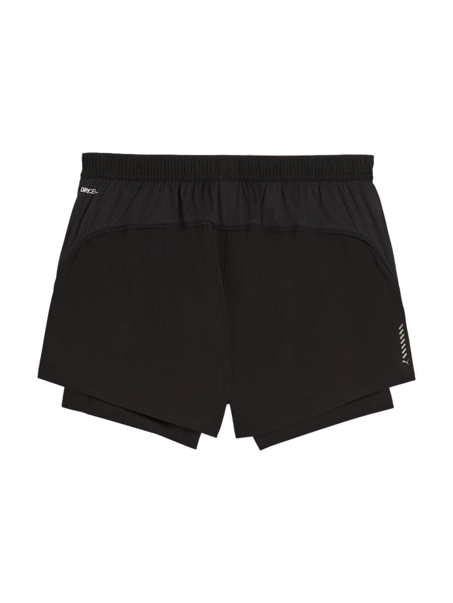Mujer usando shorts deportivos color negro marca PUMA.