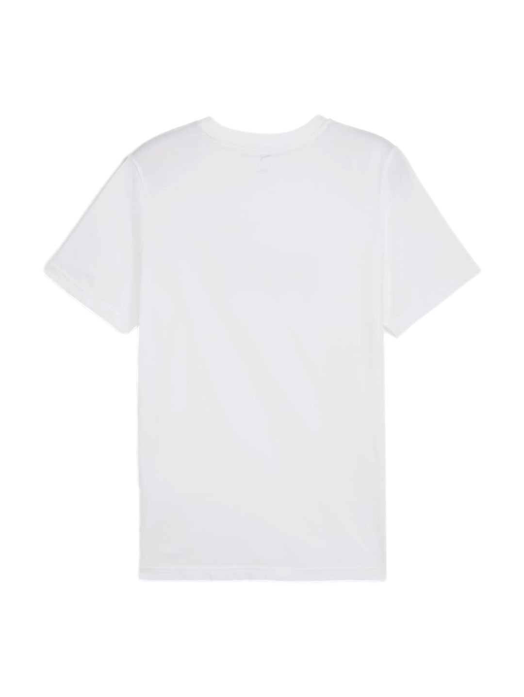Hombre vistiendo una camiseta blanca de manga corta con el logotipo de PUMA en color negro en el pecho.