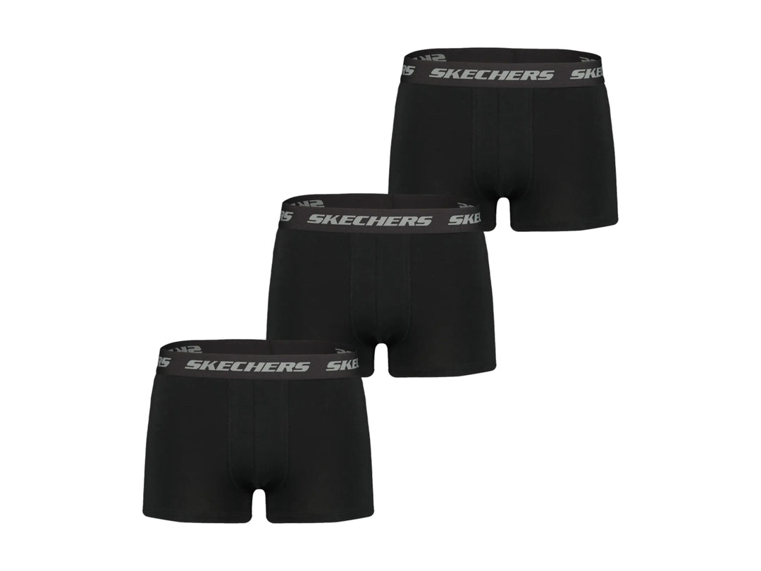 Paquete de 3 bóxers color negro de la marca Skechers con cintura elástica.