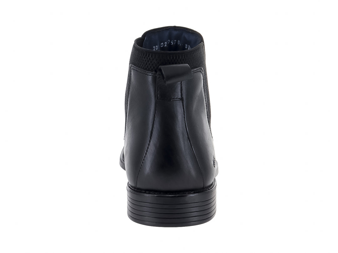 Bota Chelsea de cuero color negro para hombre con paneles laterales elásticos.