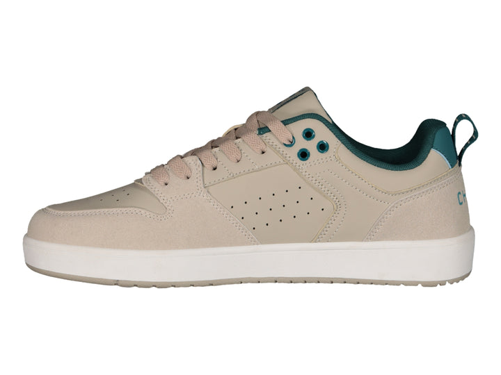 Tenis Charly color beige con detalles en verde azulado y suela blanca para deporte o uso casual.