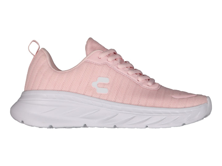 Tenis deportivos Charly en color rosa con suela blanca y agujetas coordinadas.