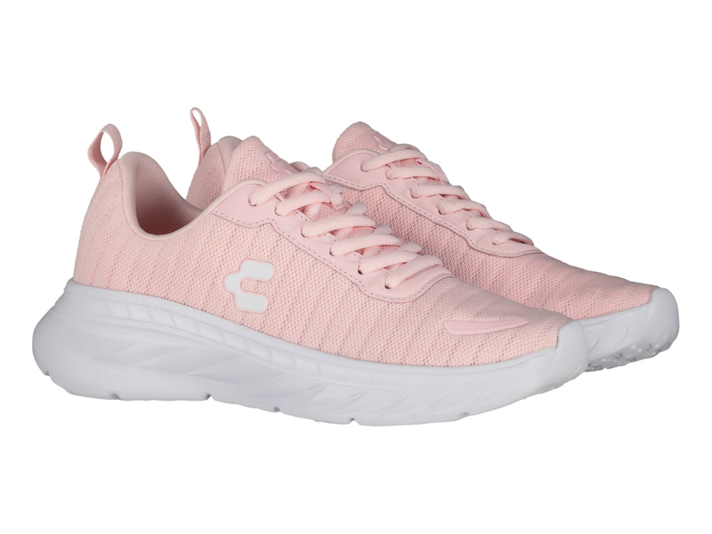 Tenis deportivos Charly en color rosa con suela blanca y agujetas coordinadas.