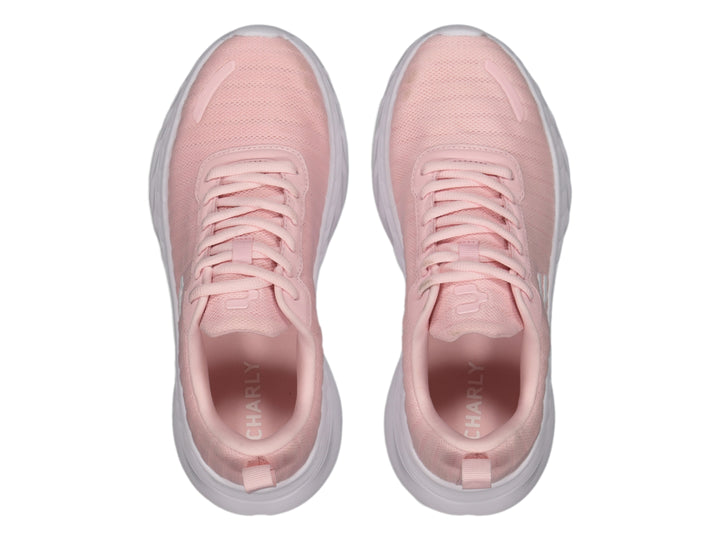 Tenis deportivos Charly en color rosa con suela blanca y agujetas coordinadas.