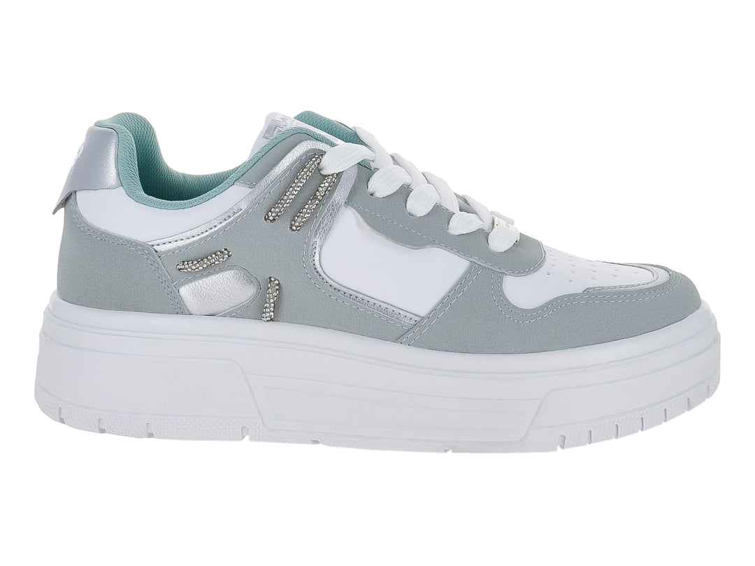 Tenis Clasben color blanco y verde menta con suela de plataforma gruesa.