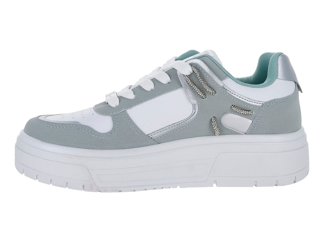 Tenis Clasben color blanco y verde menta con suela de plataforma gruesa.