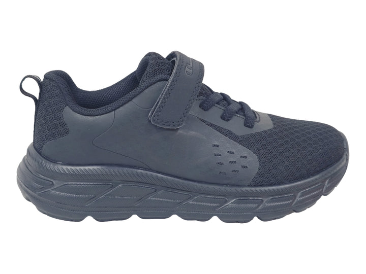 Tenis deportivos Champion color negro con correa de ajuste y agujetas para niño.