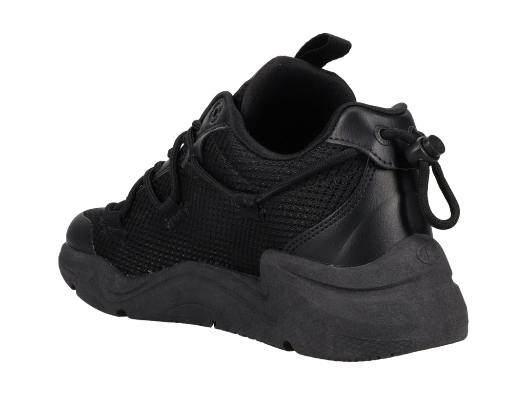 Tenis deportivos Champion color negro con diseño chunky y detalles de malla.