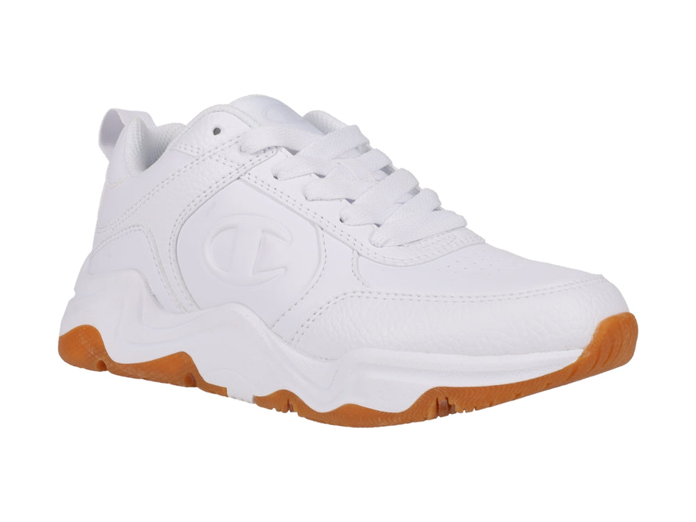 Tenis Champion blancos con suela de goma color café, diseño deportivo y moderno.