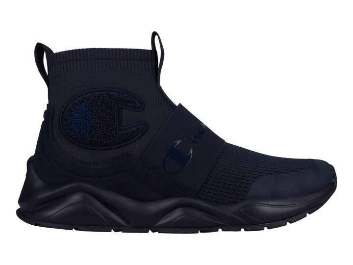 Tenis deportivos Champion modelo Rally Pro en color navy, diseño tipo calcetín sin cordones y suela robusta.