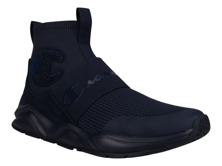 Tenis deportivos Champion modelo Rally Pro en color navy, diseño tipo calcetín sin cordones y suela robusta.