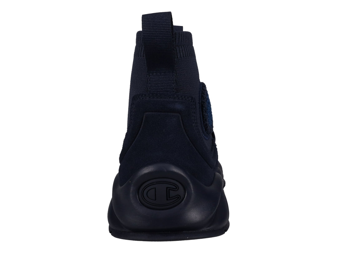 Tenis deportivos Champion modelo Rally Pro en color navy, diseño tipo calcetín sin cordones y suela robusta.