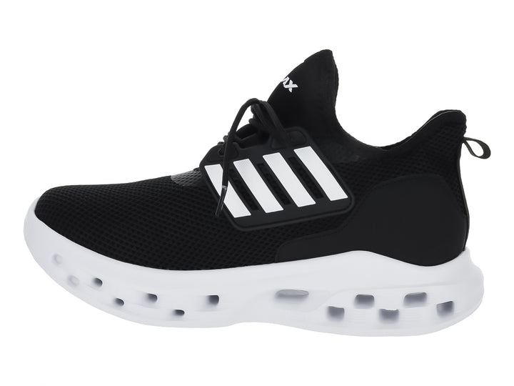 Tenis deportivos Andrax color negro con suela blanca y detalles laterales blancos.