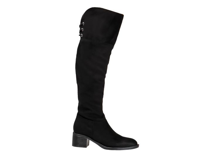 Bota alta de color negro con tacón cuadrado bajo y acabado mate para mujer.