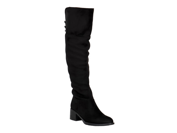 Bota alta de color negro con tacón cuadrado bajo y acabado mate para mujer.