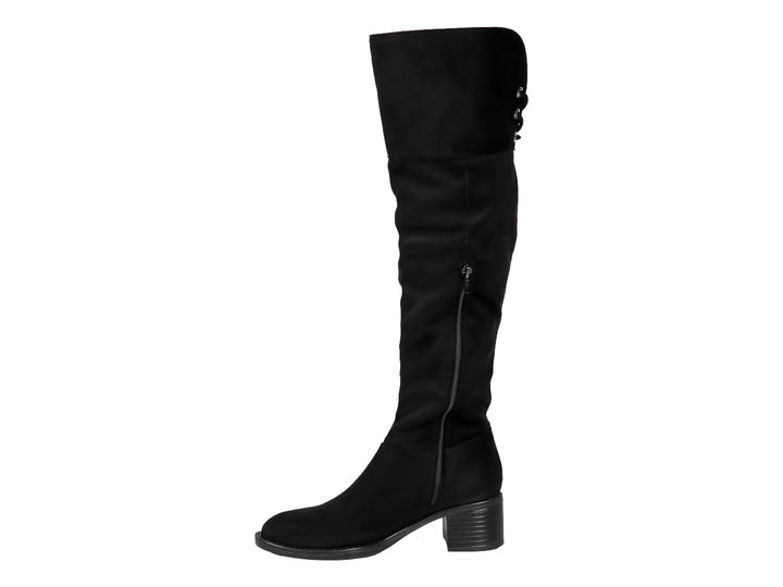 Bota alta de color negro con tacón cuadrado bajo y acabado mate para mujer.