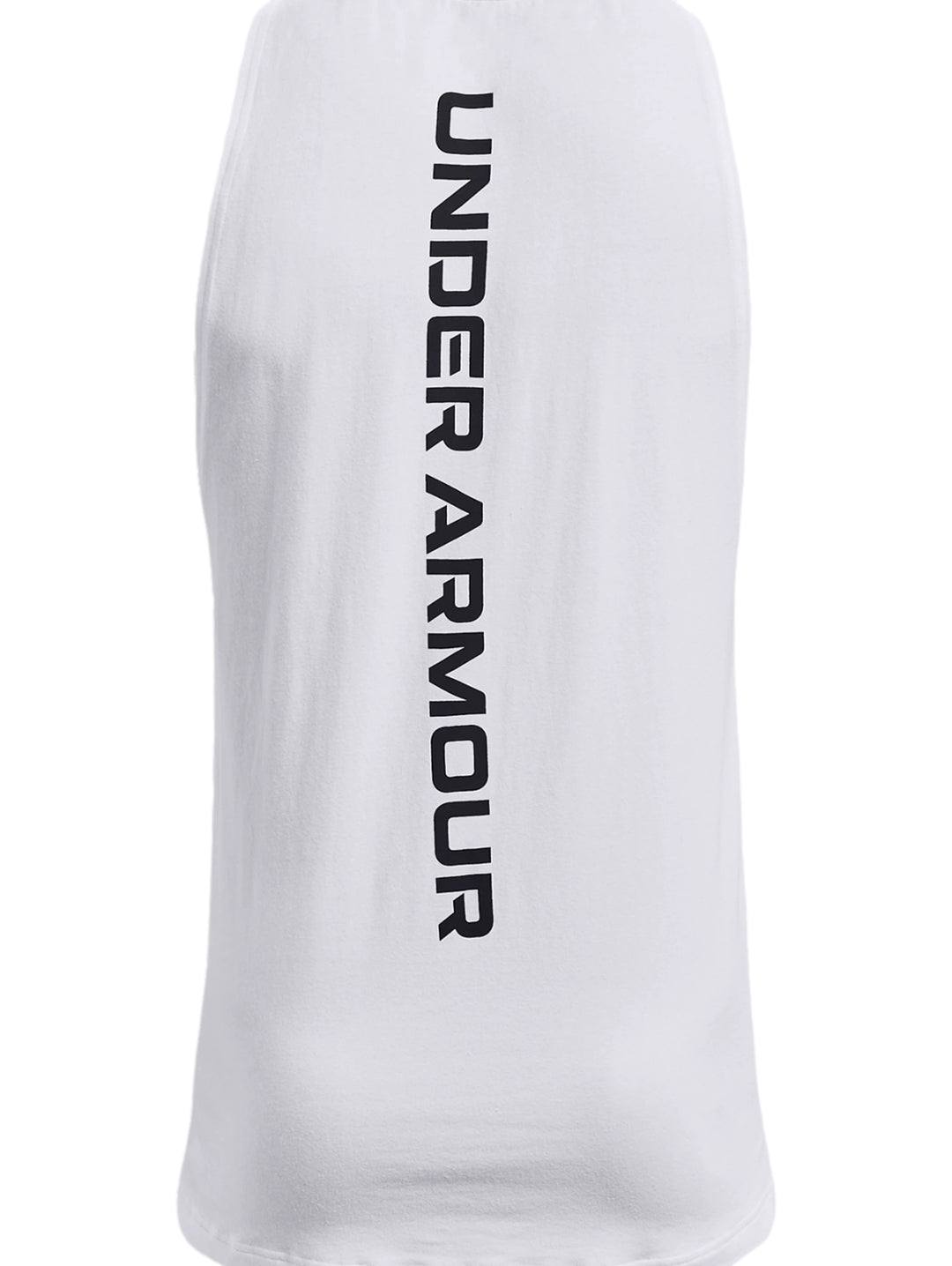 Hombre vistiendo una camiseta sin mangas blanca de la marca Under Armour.