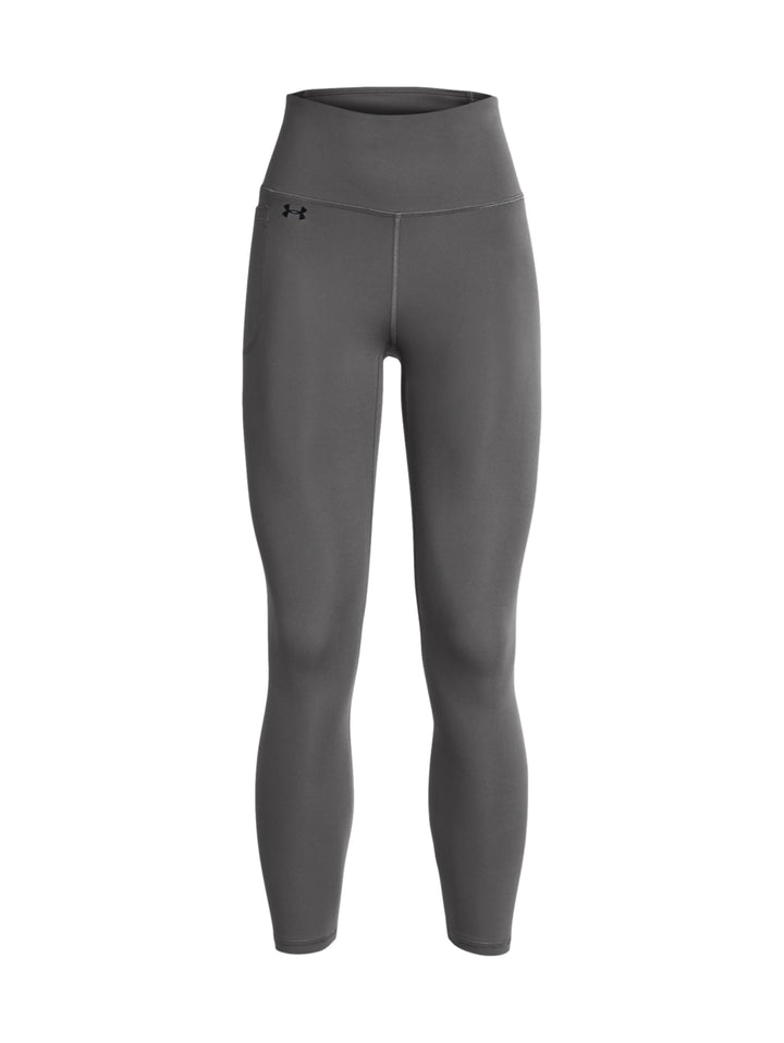 Leggings deportivos Under Armour color gris oscuro, ajustados al tobillo.