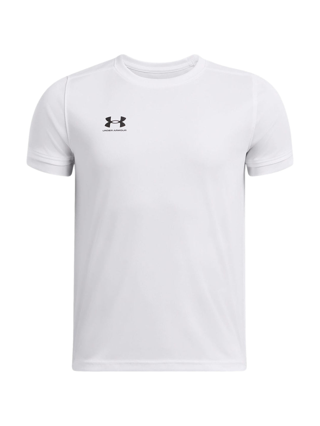 Camiseta deportiva blanca de manga corta con logotipo de Under Armour en el pecho.