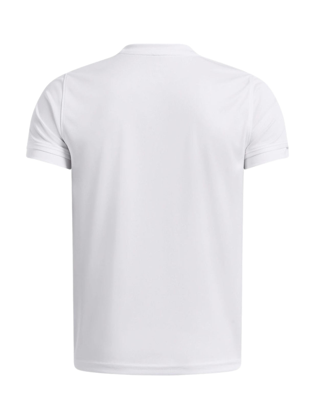 Camiseta deportiva blanca de manga corta con logotipo de Under Armour en el pecho.