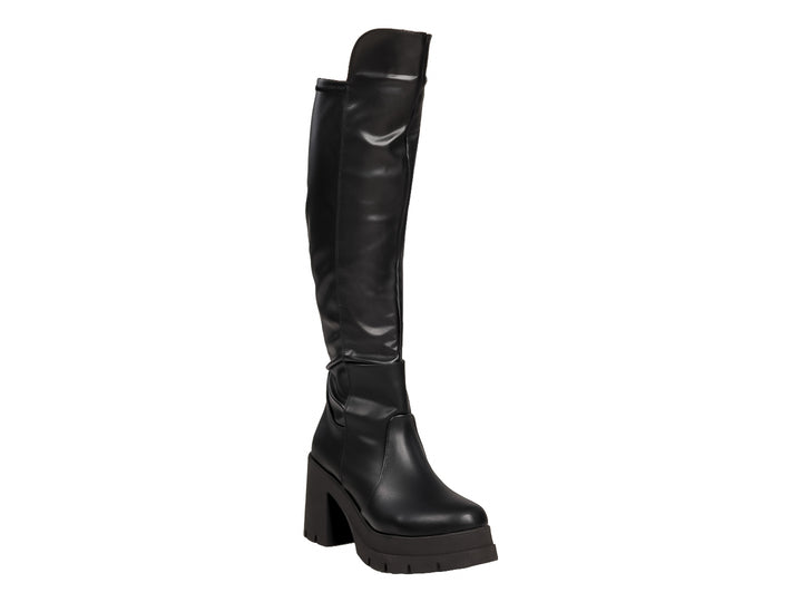 Botas altas color negro con tacón y suela de plataforma gruesa para mujer.