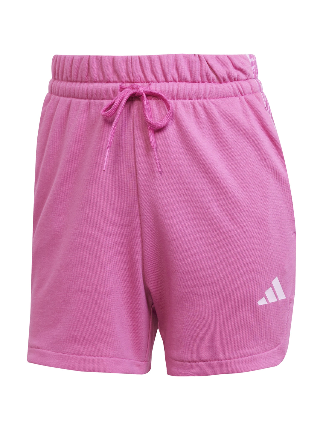 Pantalones cortos deportivos Adidas color fucsia con logo blanco en la pierna.