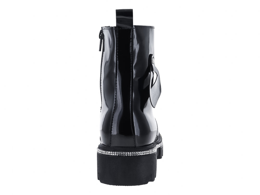 Bota de charol negro para Niña con plataforma decorada con brillantes y suela track