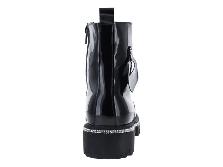 Bota de charol negro para Niña con plataforma decorada con brillantes y suela track