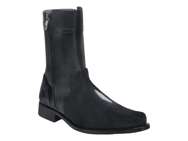 Botas Cuadra de Piel de Mantarraya Negro para Hombre