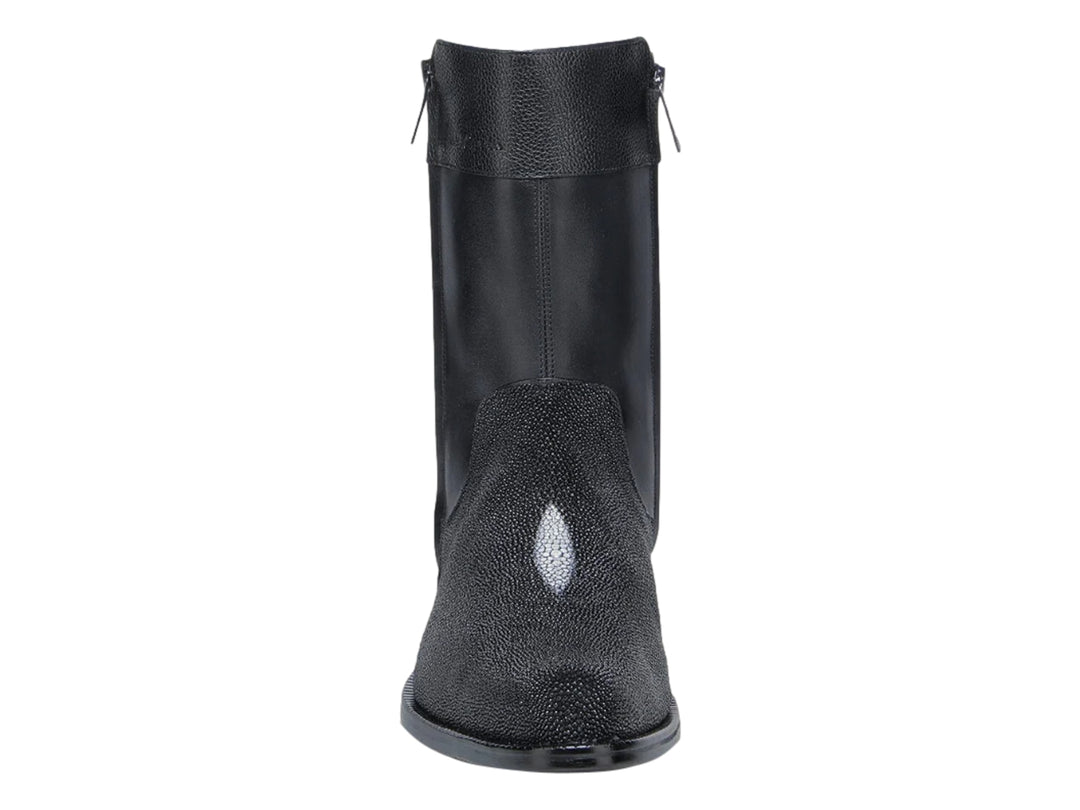 Botas Cuadra de Piel de Mantarraya Negro para Hombre