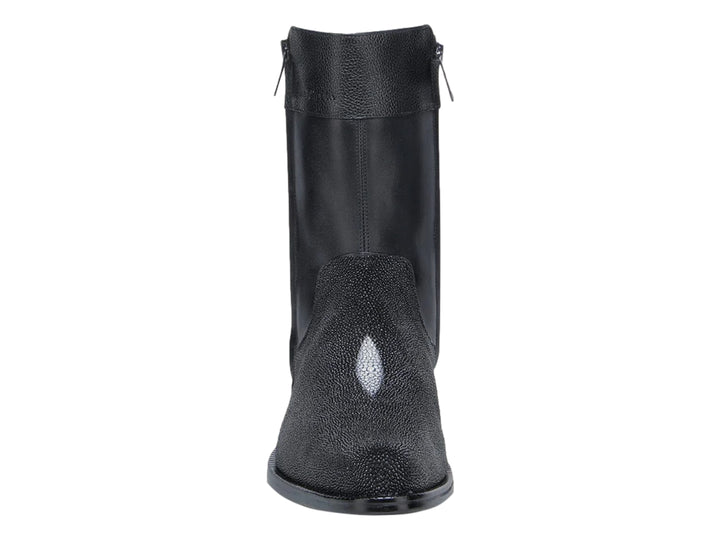 Botas Cuadra de Piel de Mantarraya Negro para Hombre
