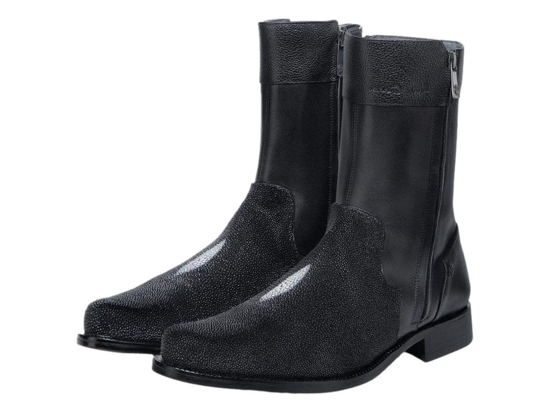 Botas Cuadra de Piel de Mantarraya Negro para Hombre
