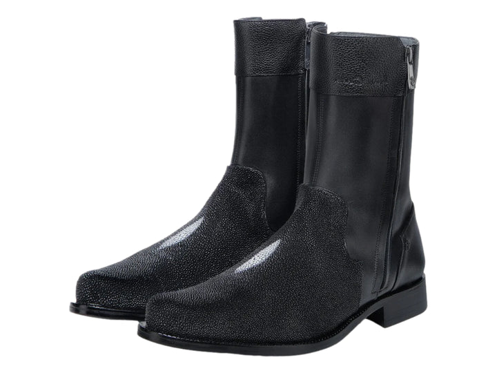 Botas Cuadra de Piel de Mantarraya Negro para Hombre