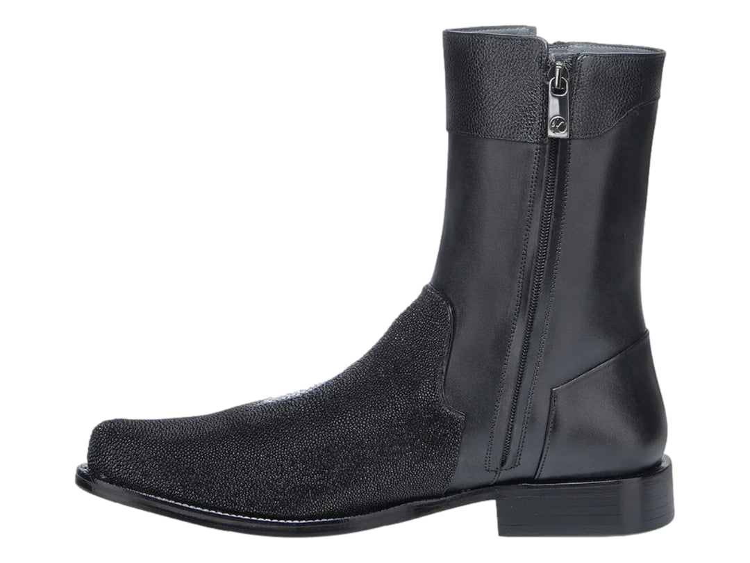 Botas Cuadra de Piel de Mantarraya Negro para Hombre