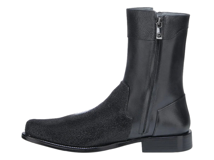 Botas Cuadra de Piel de Mantarraya Negro para Hombre