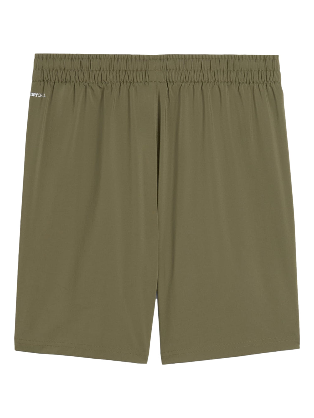 Shorts deportivos PUMA en color verde Loden Green con cintura elástica y logo en la pierna.
