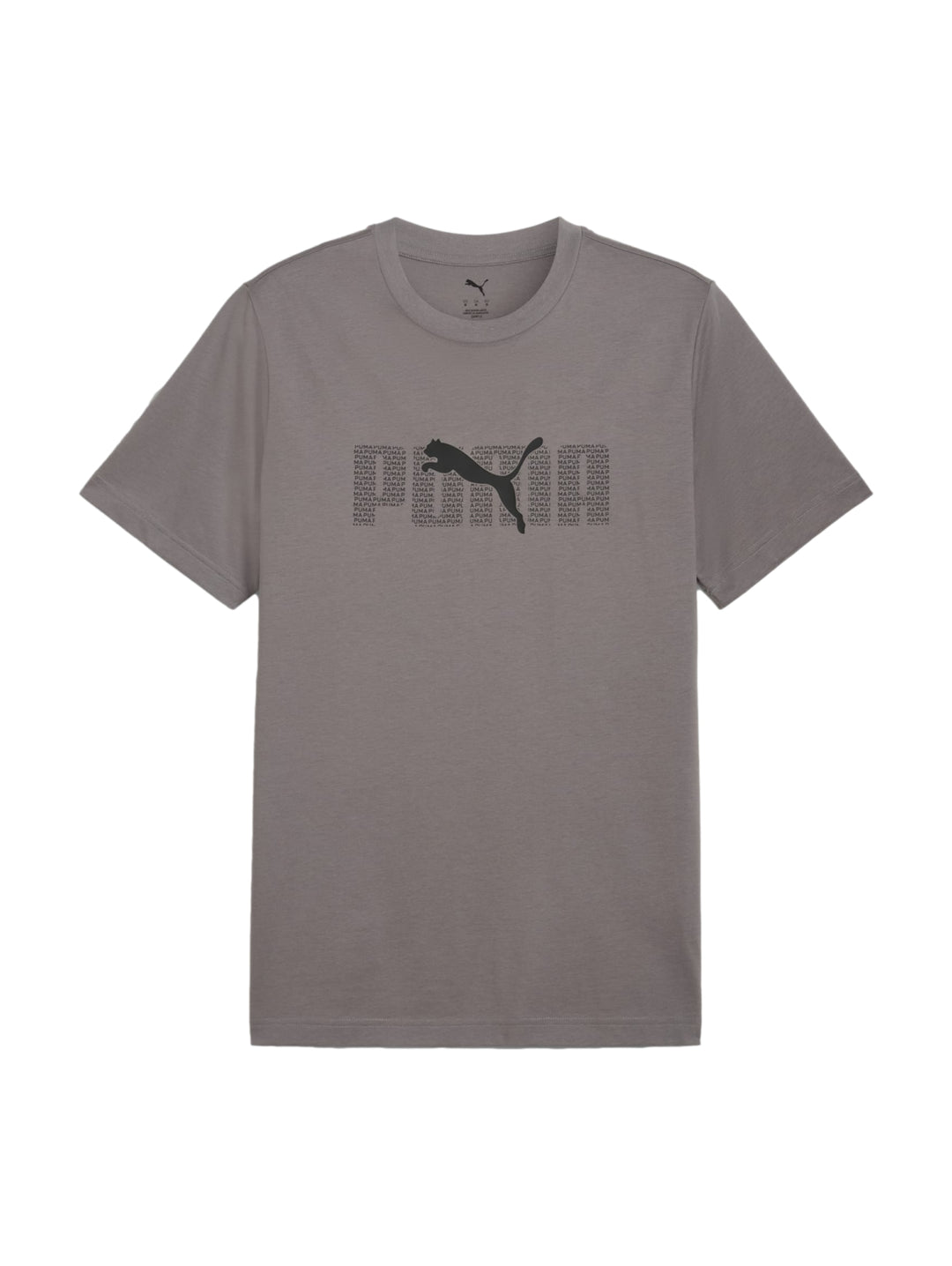 Hombre vistiendo una camiseta PUMA de color gris oscuro con logotipo en el pecho.